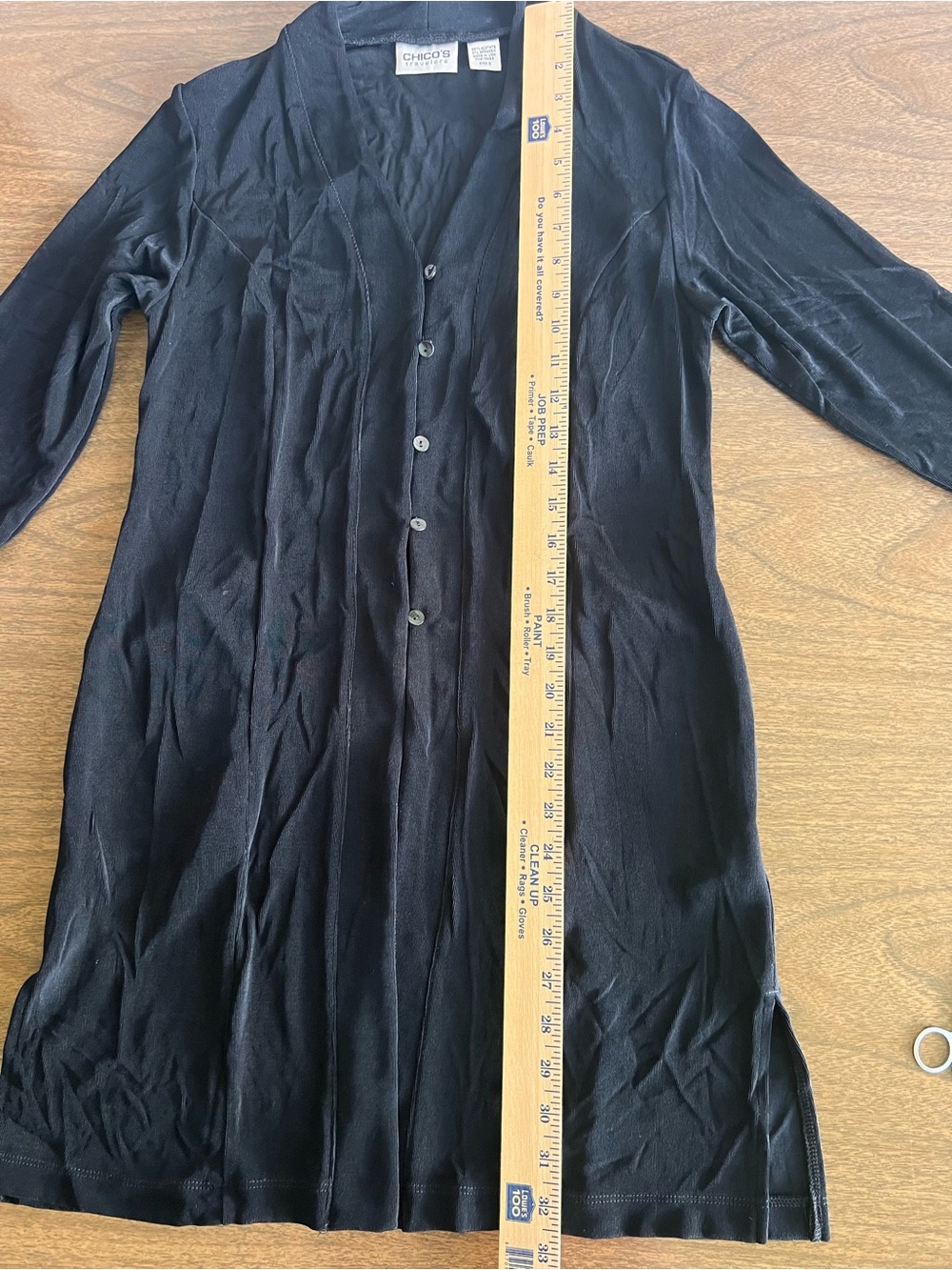 CHICOS Travelers Top Cardigan Sz 0 S Slinky Black Button V Neck Long 3/4 Sleeves - Picture 5 of 8